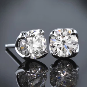 Womens Round Cut 14K White Gold Earring Diamond studs 3 Carat Lab Created - Picture 1 of 10
