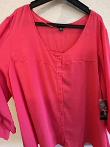 George Blouse Womens Plus Pink  Button Up 3/4 Sleeve Hi- Lo Casual Career 3Xl - Picture 1 of 21