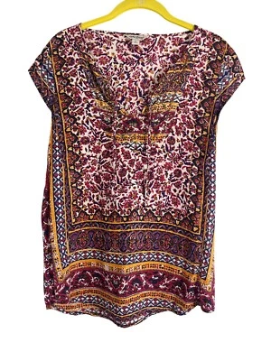 Top Lucky Brand Mujer S Rojo Floral Western Boho Hippie Indie Festival Tachuelas Años 80 Foto 1 de 4