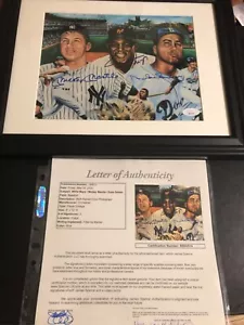 Foto autografata Mickey Mantle Willie Mays Duke Snider 8x10 incorniciata firmata JSA - Foto 1 di 6