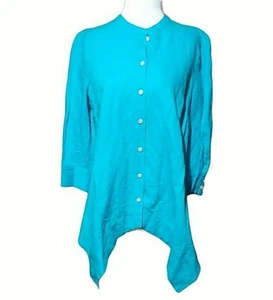 The Limited Women's 3/4 Sleeves Linen Blend Asymmetrical Blue Tunic Top Size XS - Picture 1 of 6