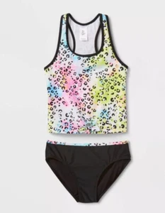 Girls' 2pc Animal Print Tank Racerback Tankini Top Swimsuit Set art class XS - Picture 1 of 5