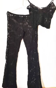 Victoria's Secret 2-teiliges Pyjama-Set durchsichtig schwarz Spitze Hose & Oberteil Größe LARGE - Bild 1 von 10