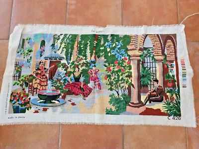 CANEVAS TAPISSERIE --   LE PATIO-- Made in France-- 110cm x 60cm - Photo 1/3