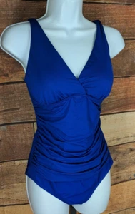 Jantzen Classic One Piece Swimsuit~10~Royal Purple Ruched Adjustable Straps - Picture 1 of 7