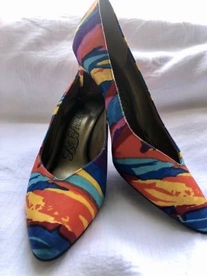 Vintage 80s Pumps Vivid Multi Colored Heels Abstract Modernist Designing Women - Image 1 of 4