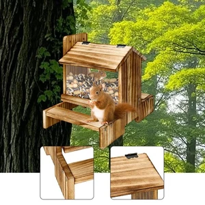 Wood Squirrel Feeder Large Squirrel Feeding Station for Patio Backyard Fence - Picture 1 of 5