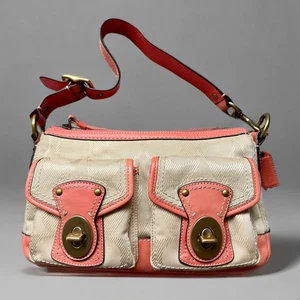 Bolso de Hombro Coach Legacy Cuero Rosa Lona Tostada Doble Bloqueo Giratorio F13102 China - Imagen 1 de 13