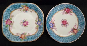 Two Butter Pats Blue Fish Scale Border Florals Gold Trim Minton Possibly - Picture 1 of 2