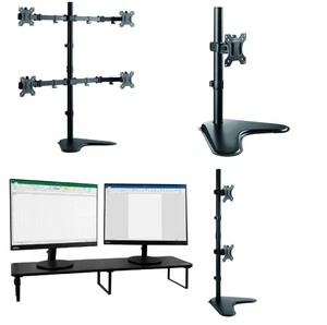 Single Dual Quad Monitor Mount & Double Riser Stand for 13"-32" Screens VESA - Picture 1 of 20