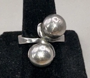 Double 950 Silver Sphere Set Modernist Ring Size 8 (7g) - Picture 1 of 9