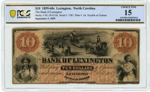 NC-30-G14a $10 1859-60's Lexington, NC Bank Of Lexington Ch F15 PCGS 950414-49 - Picture 1 of 3