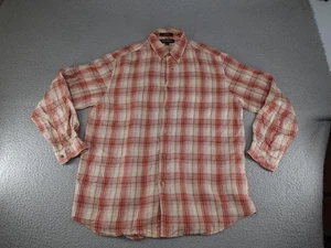 Vintage Linen Shirt Mens Large Red Plaid Long Sleeve Button Up Casual Brandini - Picture 1 of 14