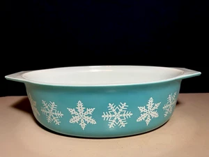 Vintage Pyrex Türkis Blau Schneeflocke Oval 2-1/2 Quart Auflaufform ohne Deckel - Bild 1 von 9
