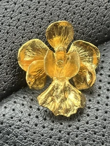 Vintage RISIS Orchidee Iris Floral Art Brosche vergoldet signiert - Bild 1 von 5