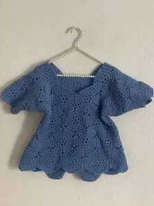 Handgestricktes blaues Top - Bild 1 von 3