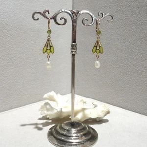 Jugendstil Schmuck Peridot Ohrringe Perle Emaille Silber 925/- gelb vergoldet - Bild 1 von 10