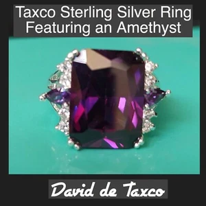 Taxco 925 Sterling Silber Atemberaubender Ring mit Labor Amethyst Komplizierte Optik - Bild 1 von 6