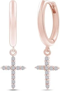 1/5ct Moissanite Drop Dangle Cross Hoop Earrings For Women's In 18K Gold Plated - Picture 1 of 22