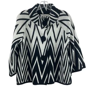 John Paul Richard Petite L Chevron Striped Women's Black/White Cardigan Preowned - Picture 1 of 5