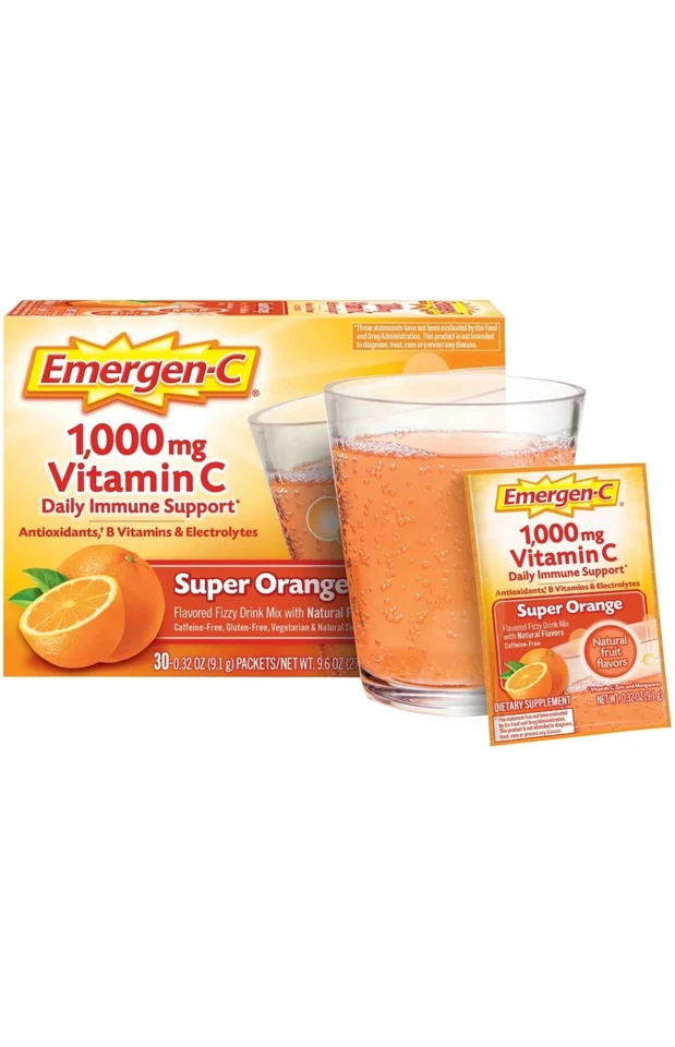 Emergen-C Suplemento Diario Apoyo Inmunológico Vitamina C en Polvo, Súper Naranja, 30 Ct Foto 1 de 1
