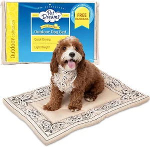 Pet Dreams Outdoor Hundebett Matte mit passendem Bandana groß (36" x 23"), beige, NEU - Bild 1 von 4