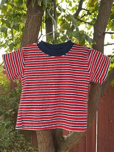 Camicia vintage anni 70 80 in tessuto Terry a righe skate surf USA 4 luglio 6 mesi - Foto 1 di 12
