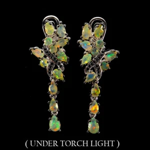 925 Sterling Silver Earrings Oval Fire Opal Spinel Natural Gemstone Jewelry - Picture 1 of 14