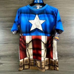 Marvel Captain America T-Shirt Costume Boys L/XL Halloween Cosplay New - Picture 1 of 9