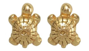 24k GP Pre-Columbian Turtle and Carved Shell Stud Earrings| Across The Puddle - Picture 1 of 4