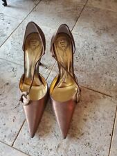 RODO Size 5 Rhinestone Accent Heels Pumps Gold Bronze Leather Italy Sexy!