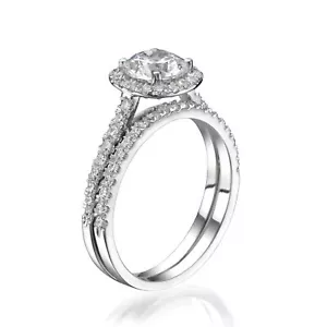 2 1/5 CT Classique Fiançailles Diamant Bague Parure Rond F / SI1 14K or Blanc - Picture 1 of 2