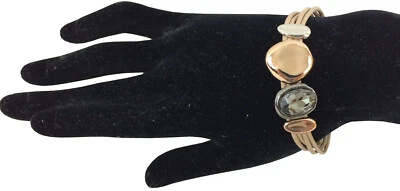 Damen Armband in Ethno-Spirit, mehrgliedriges Lederband, Glaskristalle, taupe - Bild 1 von 2