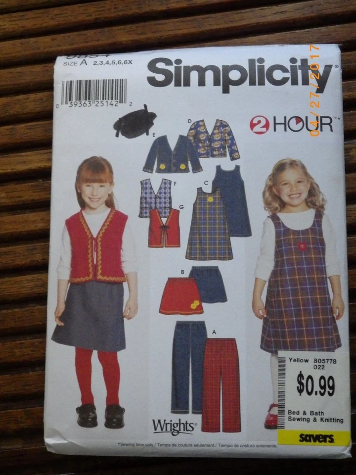 Simplicity 9854 Child Toddler Girls Jacket Vest Jumper Dress Pants Sz 2-6X Uncut - Image 1 of 1