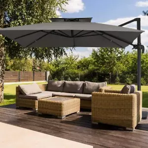 JEAREY Outdoor Cantilever Patio Umbrella 10 ft. Polyester Crank lift system Gray - Picture 1 of 10