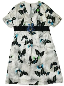 Single Girls V-Neck A-Line Skater Silk Butterfly Print Lined Dress (M) NWOT - Picture 1 of 7