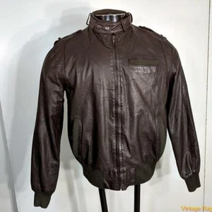 Vtg 80s Cafe Racer Leather Biker JACKET Mens M 40 Brown w/ liner - Picture 1 of 6