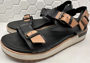Merrell Roam Size 9 Black Brown Leather Platform Sport Sandals Buckle Womens - Picture 1 of 9