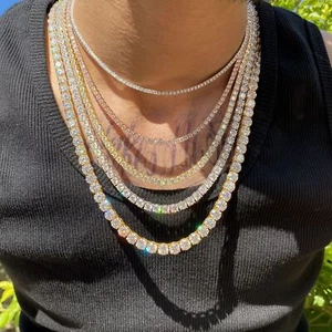 Tennis Chain Real ICED CZ Necklace Hip-Hop Unisex - Picture 1 of 4