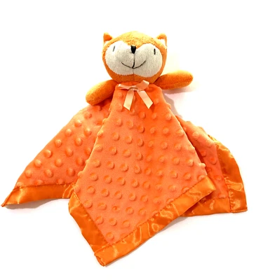 Manta de seguridad para bebé Orange Fox Lovey Minky Dot espalda satinada unisex sonriente Foto 1 de 4