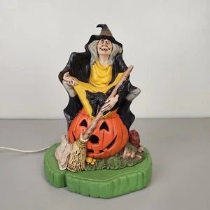 Vintage Halloween Lighted Witch Broom on Jack O Lantern Ceramic 13" Ceramic Mold - Picture 1 of 16
