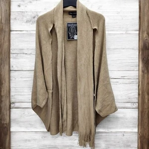 Charlotte Daniel Damen Ruana Wickel Pullover Cardigan angenähter Schal hellbraun sand neu - Bild 1 von 10