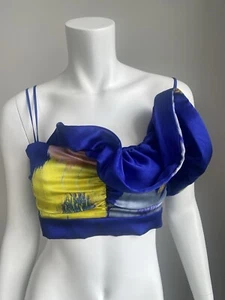 Silvia Tscherassi Blue Silk Cropped Top NWT L - Picture 1 of 9