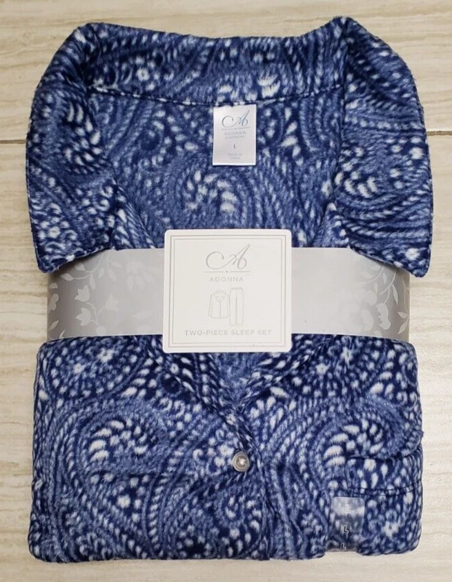 Conjunto de pijama de franela Adonna de 2 piezas para mujer estampado azul grande Foto 1 de 2