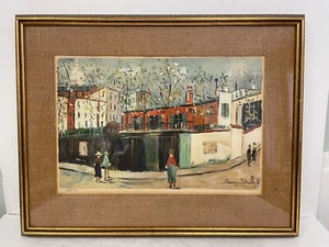 Authentic Maurice Utillo Sur la route de Village 468/970 Burlap Mat Board Print - Picture 1 of 12