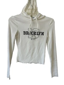 Rue 21 Small Long Sleeve Hoodie Off White Front Says Brooklyn NYC 13 NEW - Picture 1 of 8