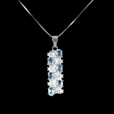 925 Argento Sterling Collana Ovale Topazio Blu 5x3mm Naturale Gemma Gioielli 1 - Immagine 1 di 4