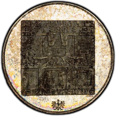 PR67DCAM 1976(v) Austria 100 Schilling Skier Winter Olympics, PCGS- Nicely Toned - Image 1 of 4