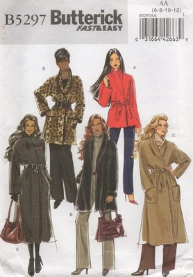 Butterick Sewing Pattern 5297 EASY Wrap Coat or Jacket Pockets Size 6 - 12 New - Image 1 of 4