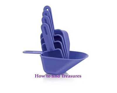 R3) BRAND NEW TUPPERWARE SET/5 STACKING NESTING MEASURING CANISTER SCOOPS PURPLE - Image 1 of 3